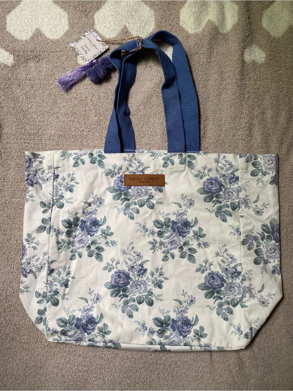 Laura Ashley Blue and cream floral canvas tote bag